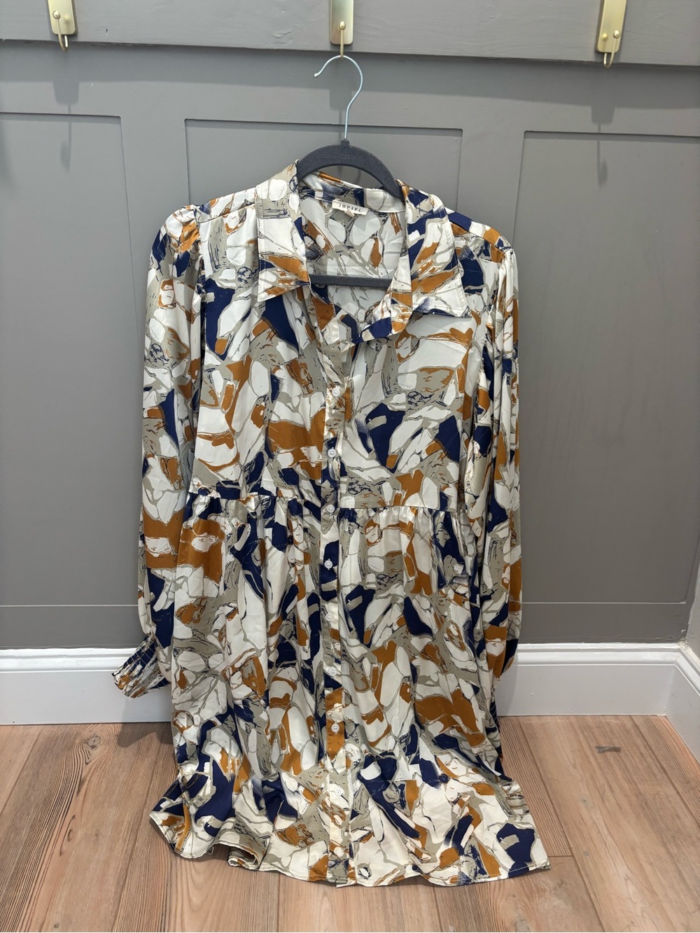 JODIFL Cream Navy and Brown Abstract Mini Dress